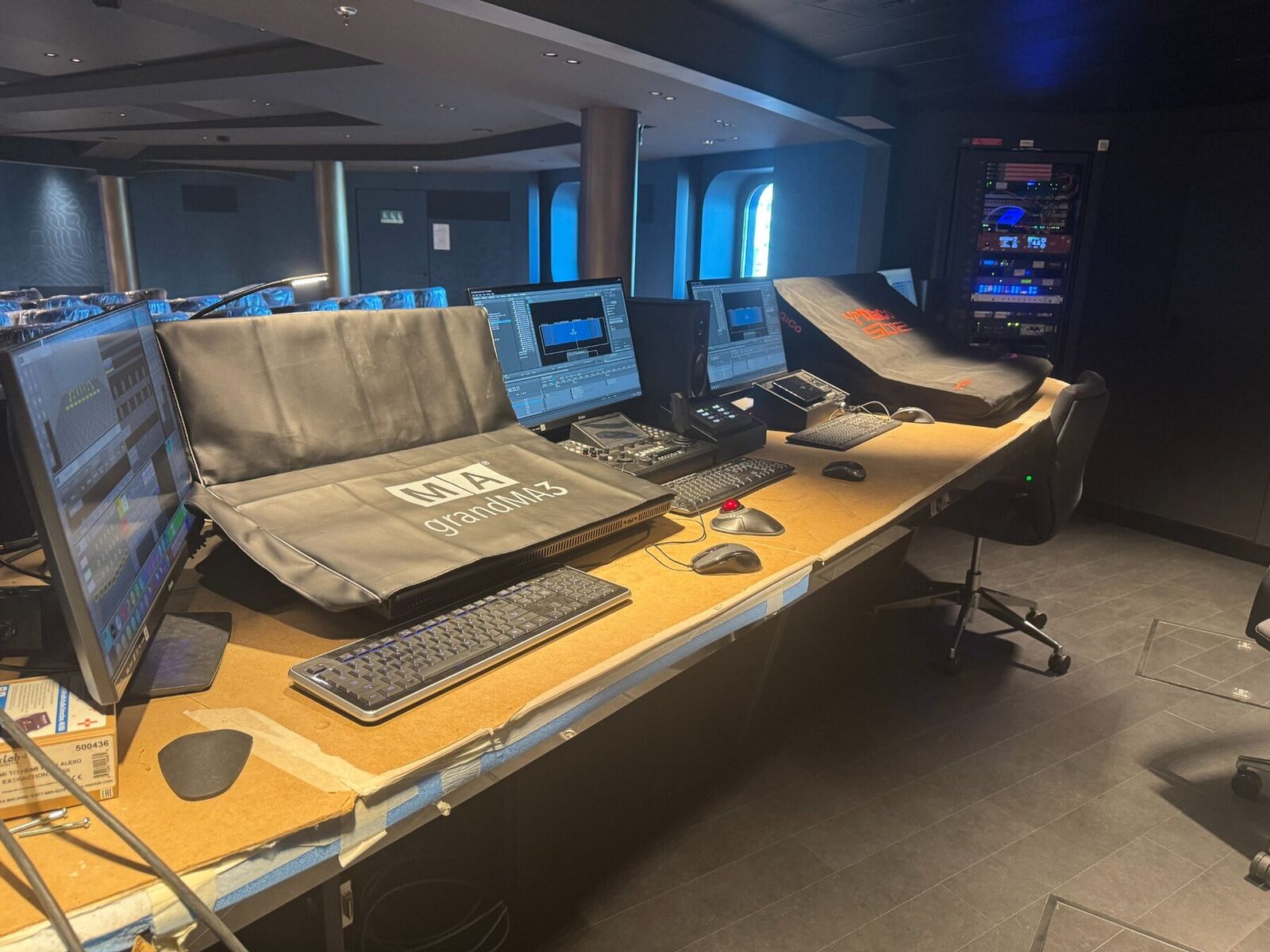 Cruise ship entertainment equipment during commissioning