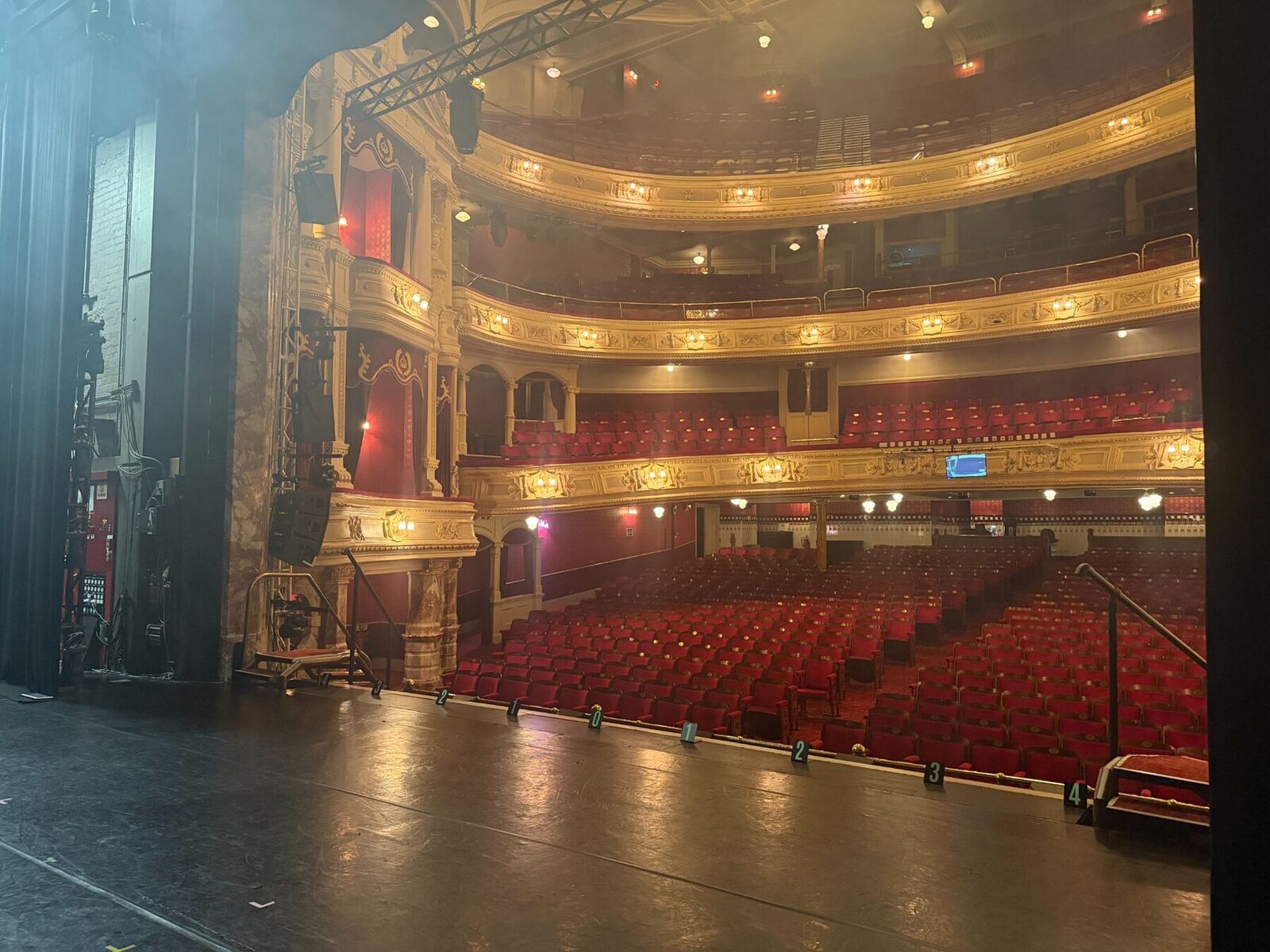 View from the stage during theatre rigging setup